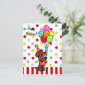 Dachshund Verjaardag Cartoon Ballonnen Briefkaart (Staand voorkant)