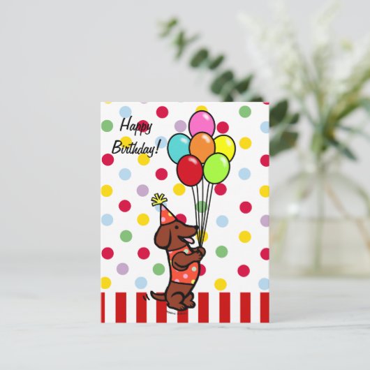 Dachshund Verjaardag Cartoon Ballonnen Briefkaart (Staand voorkant)