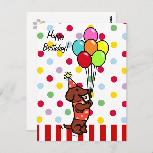 Dachshund Verjaardag Cartoon Ballonnen Briefkaart (Voorkant / Achterkant)