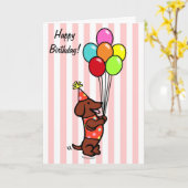 Dachshund Verjaardag Cartoon Ballonnen Kaart (Gele Bloem)