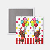 Dachshund Verjaardag Cartoon Ballonnen Magneet (Voorkant / Achterkant)