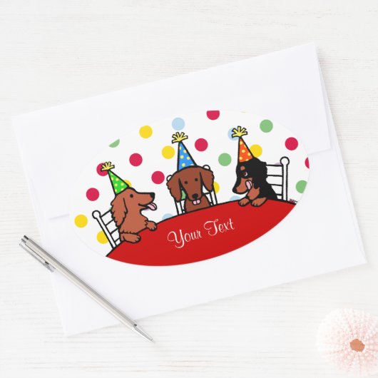 Dachshund Verjaardag Cartoon Ovale Sticker (Envelop)