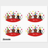 Dachshund Verjaardag Cartoon Ovale Sticker (Vel)