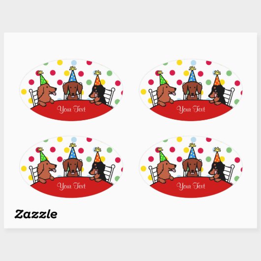 Dachshund Verjaardag Cartoon Ovale Sticker (Vel)