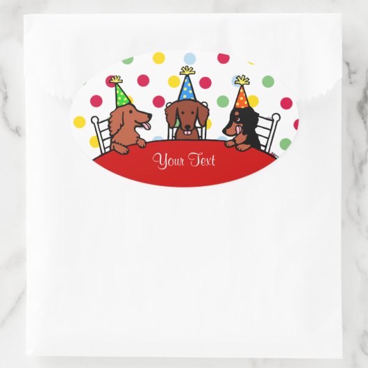 Dachshund Verjaardag Cartoon Ovale Sticker (Tas)