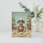 Dachshund verjaardag pannenkoekenfeest briefkaart (Staand voorkant)
