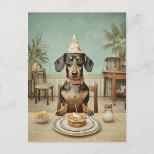 Dachshund verjaardag pannenkoekenfeest briefkaart (Voorkant)