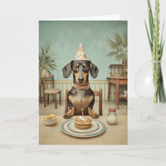 Dachshund verjaardag pannenkoekenfeest kaart (Voorkant)