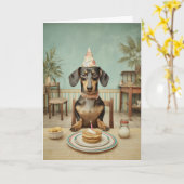 Dachshund verjaardag pannenkoekenfeest kaart (Gele Bloem)
