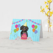 Dachshund Verjaardagsvakantie Kaart (Gele Bloem)