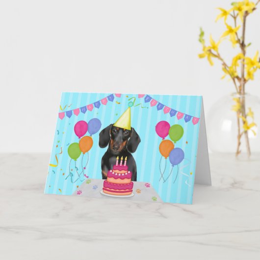 Dachshund Verjaardagsvakantie Kaart (Gele Bloem)