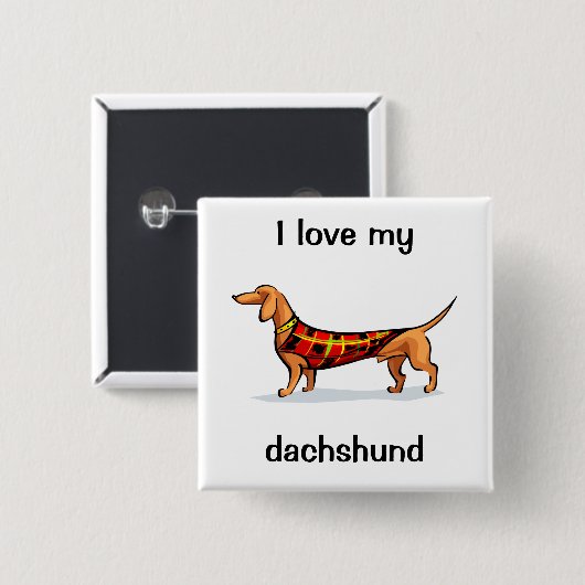 Dachshund Vierkante Button 5,1 Cm (Voorkant /achterkant)