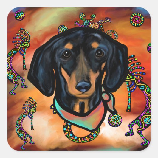 DACHSHUND VIERKANTE STICKER (Voorkant)