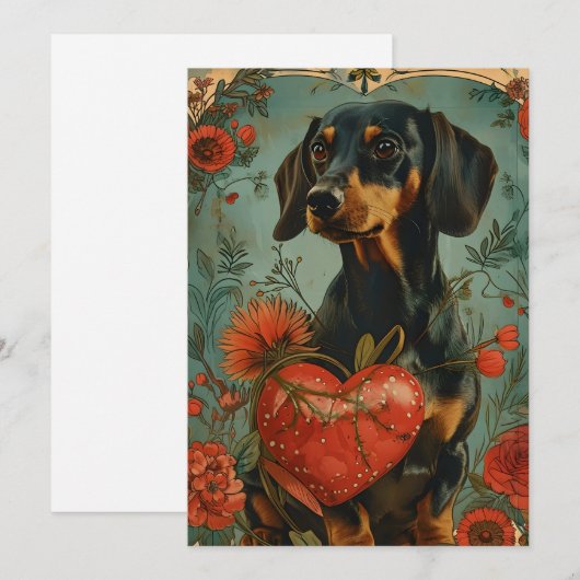 Dachshund Vintage Valentijnsdag  Feestdagenkaart (Voorkant / Achterkant)