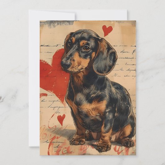 Dachshund Vintage Valentijnsdag Feestdagenkaart (Voorkant)
