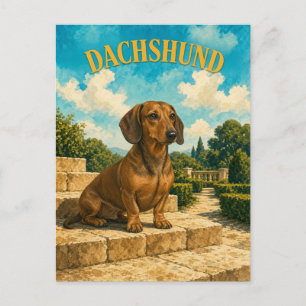 Dachshund, Vintage Waterverf Honden Kunst Briefkaart