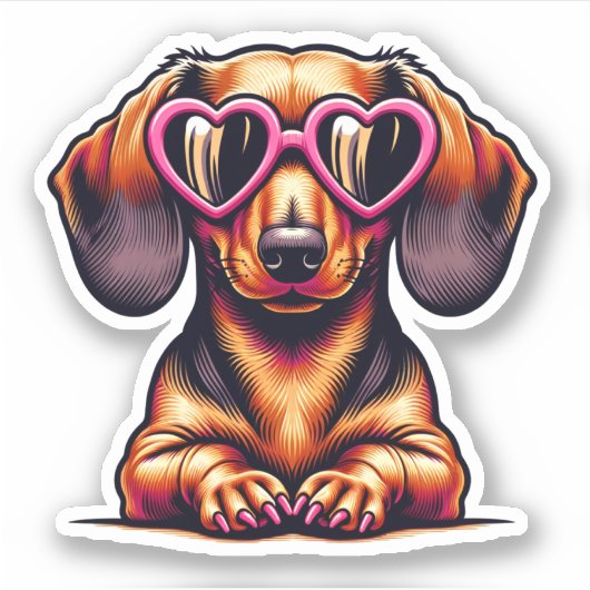 Dachshund Vinyl Sticker - Hartbril (Voorkant)
