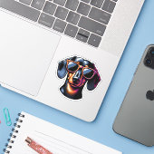 Dachshund Vinyl Sticker - Zonnebril (Laptop met iPhone)