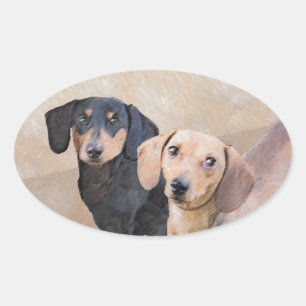 Dachshund (vloeiend) schilderen - Oorspronkelijke  Ovale Sticker