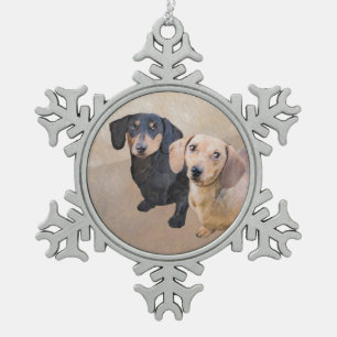 Dachshund (vloeiend) schilderen - Oorspronkelijke  Tin Sneeuwvlok Ornament