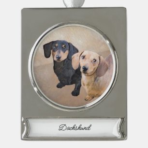 Dachshund (vloeiend) schilderen - Oorspronkelijke  Verzilverd Banner Ornament