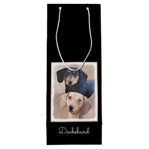 Dachshund (vloeiend) schilderen - Oorspronkelijke Wijn Cadeautas