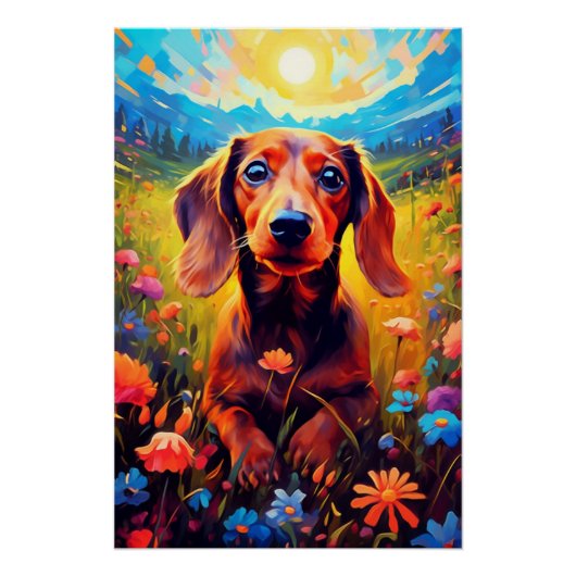 Dachshund vreedzame verkennen van een weide perfect poster (Voorkant)