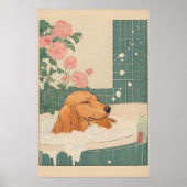 Dachshund Wall Art Japanese Style Bathroom Print (Voorkant)