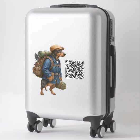 Dachshund Wandelaar + QR Code Sticker (Koffer)