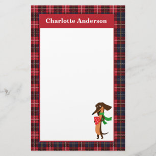Dachshund, warme chocolademelk rode geruite briefp briefpapier