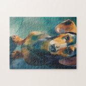 Dachshund watercolor portret legpuzzel (Horizontaal)