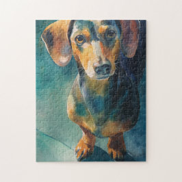 Dachshund watercolor portret legpuzzel