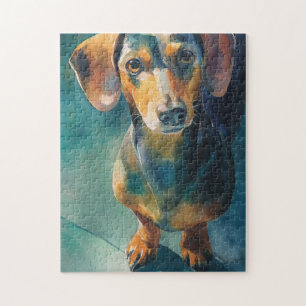 Dachshund watercolor portret legpuzzel
