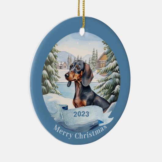 Dachshund Waterverf Hondenkerst Keramisch Ornament (Rechts)