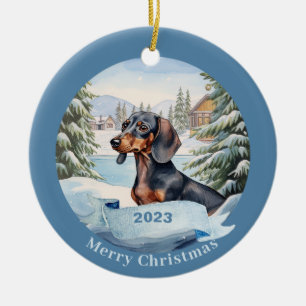 Dachshund Waterverf Hondenkerst Keramisch Ornament