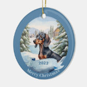Dachshund Waterverf Hondenkerst Keramisch Ornament (Links)