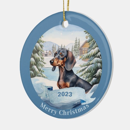 Dachshund Waterverf Hondenkerst Keramisch Ornament (Links)