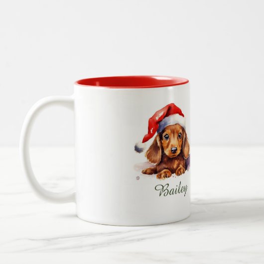 Dachshund Waterverf Kerstmis Mok (Links)