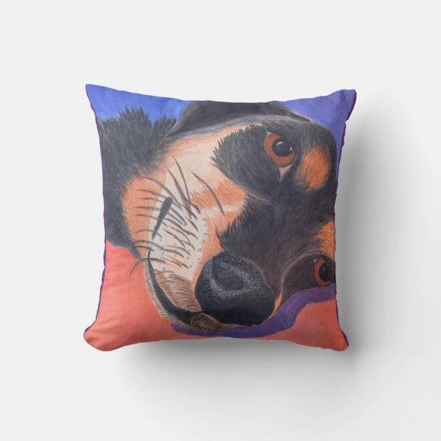 Dachshund-Waterverf Kussen (Voorkant)