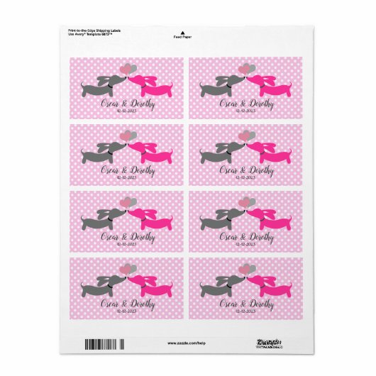 Dachshund Wedding Gift Label Labels personaliseren (Full Sheet)