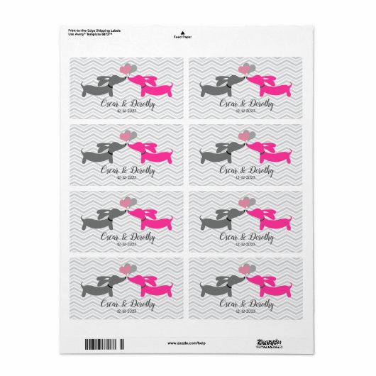 Dachshund Wedding Gift Label Labels personaliseren (Full Sheet)