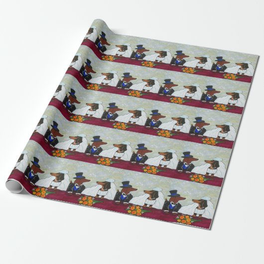 Dachshund Wedding Wrapping Paper Cadeaupapier (Uitgerold)