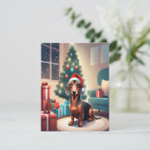 Dachshund Weenie Dog in Santa Hat Kerst Kaart (Staand voorkant)