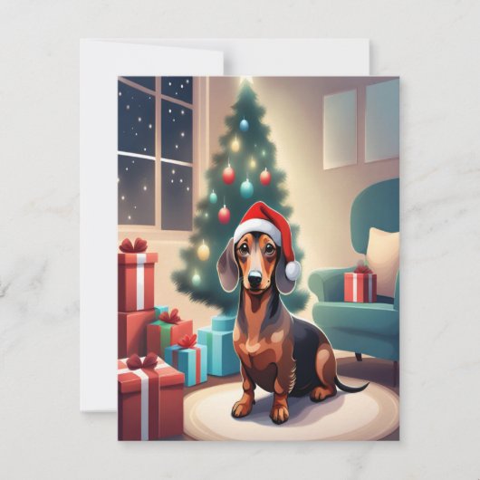Dachshund Weenie Dog in Santa Hat Kerst Kaart (Voorkant)