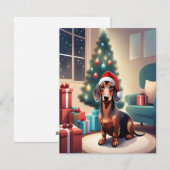 Dachshund Weenie Dog in Santa Hat Kerst Kaart (Voorkant / Achterkant)