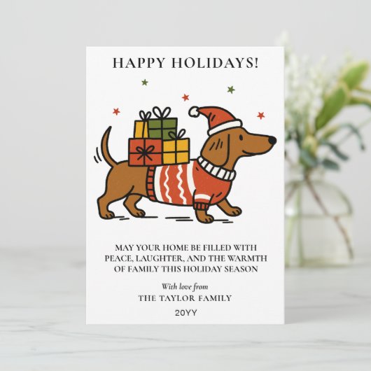 Dachshund Weiner Dog Ugly Sweater Holiday Feestdagenkaart (Staand voorkant)