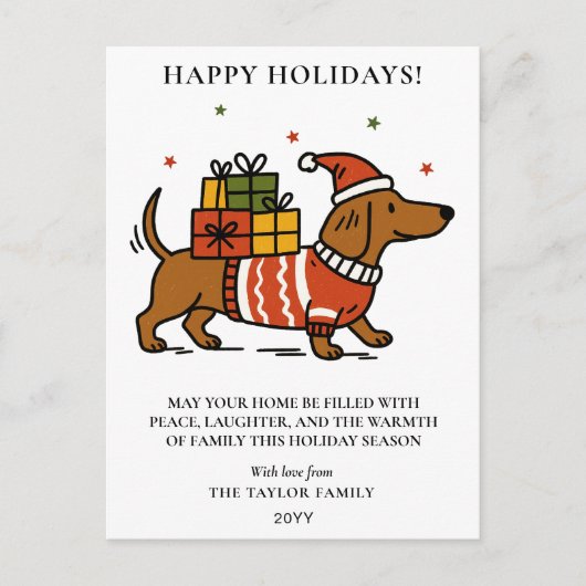Dachshund Weiner Dog Ugly Sweater Holiday Feestdagenkaart (Voorkant)