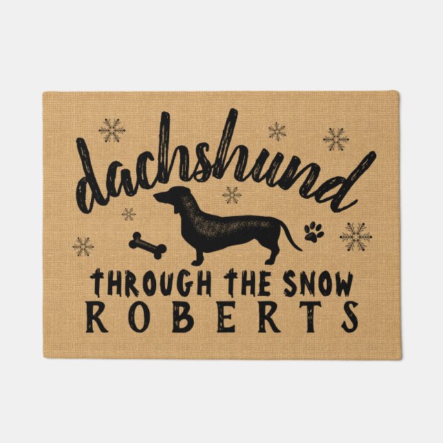 Dachshund Weiner Dog Winter Snow Burlap Custom Deurmat (Voorkant)
