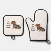 Dachshund Weiner Hond Beste Vriend Aangepaste Huis Ovenwant & Pannenlap Set (Voorkant)