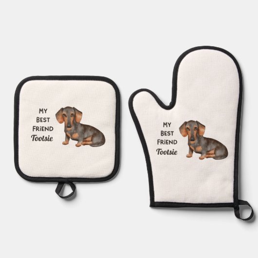 Dachshund Weiner Hond Beste Vriend Aangepaste Huis Ovenwant & Pannenlap Set (Voorkant)